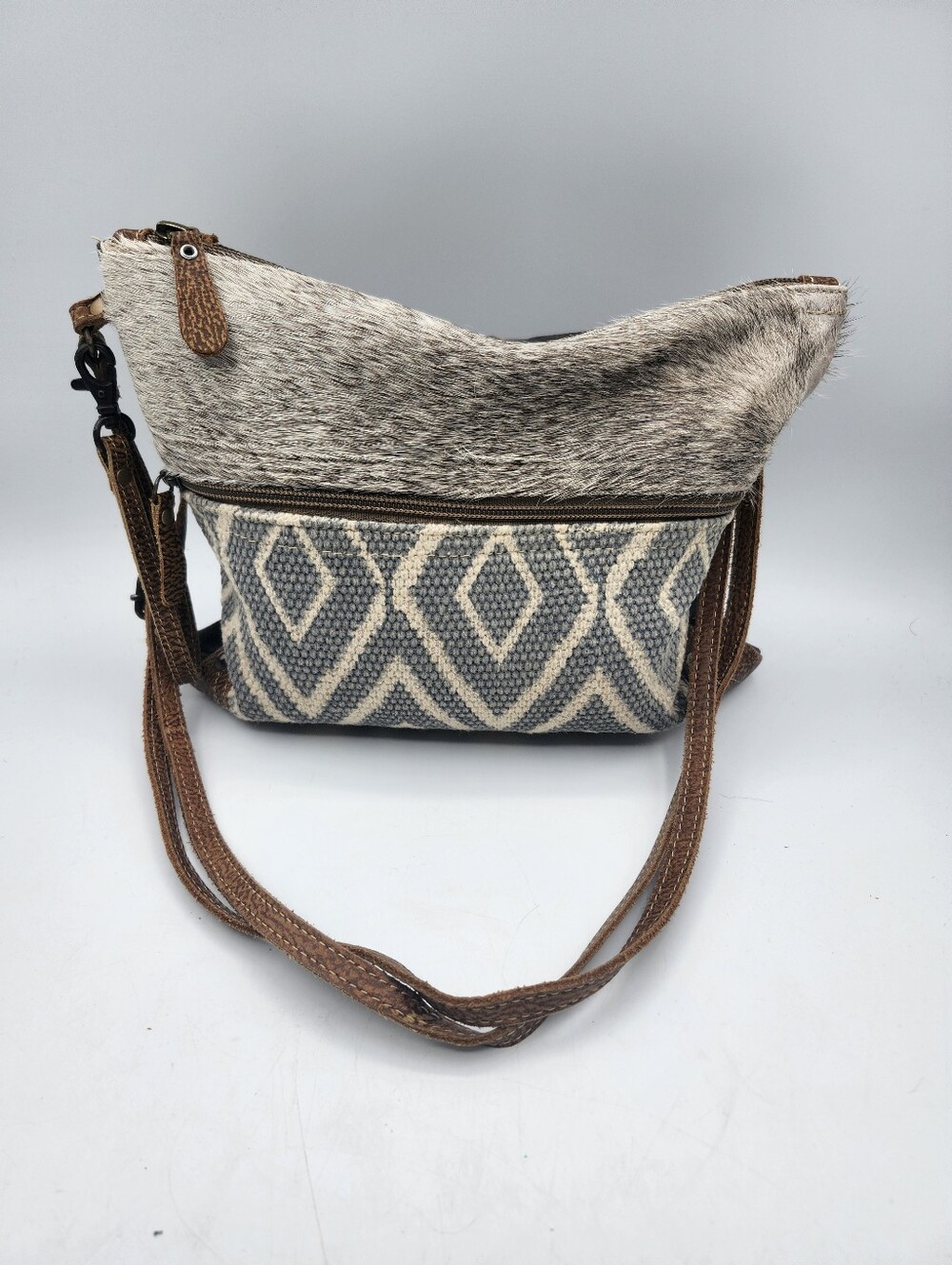 Myra Bag Leather Western Boho Textured Geometric Crossbody
